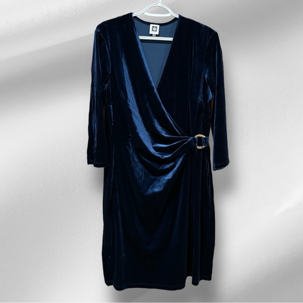 Midnight blue velvet faux wrap dress. Anne Klein. Ladies 16. New with tags.